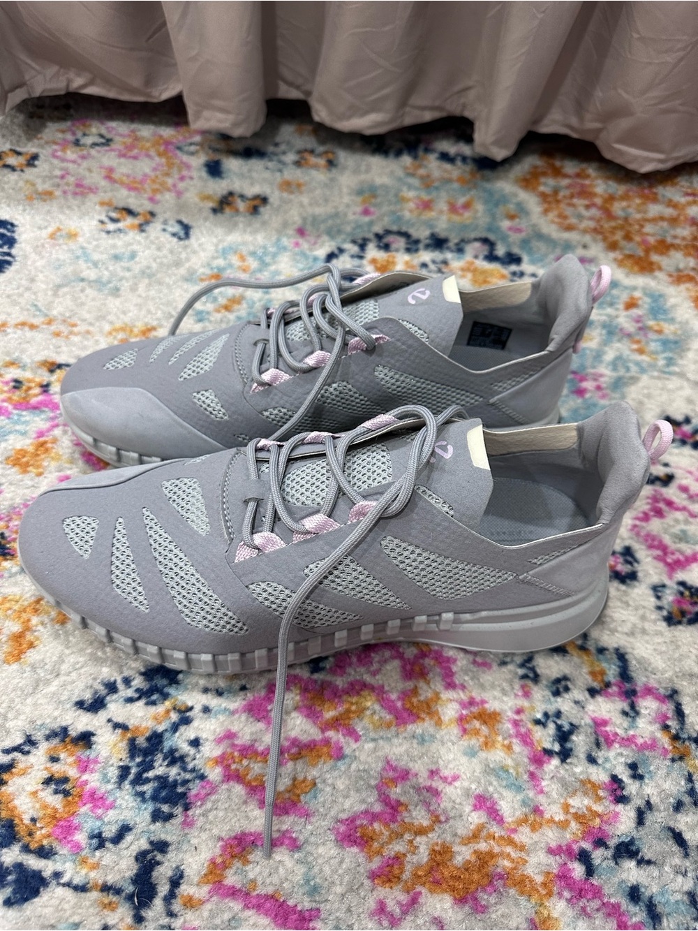 Ecco Women's Light Gray Athletic Mesh Sneakers with Pink Accents